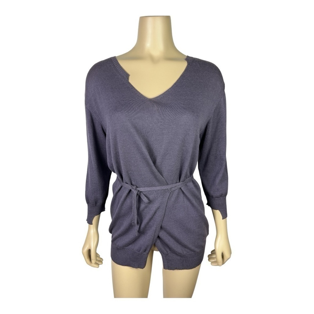 Crea Concept Wrap Knit Top Cotton Blend Purple Made in Italy Sz S